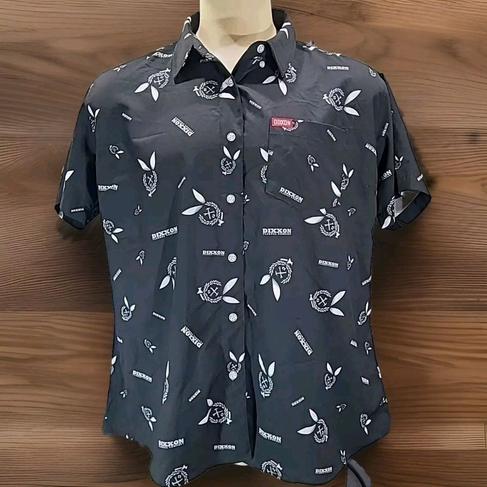 Dixxon The Gent Mens XXL Black Logo All Over Print‎ Button Up Shirt Short Sleeve